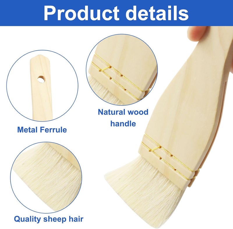 Moicstiy 3Pcs Flat Hake Brushes, Sheep Hair Bristles, Paint Brush Set for Watercolor, Wash, Pottery Painting - Baking Pastry Brush & BBQ Grill Brush for Kitchen (1/2/3 Inch) - Image 4